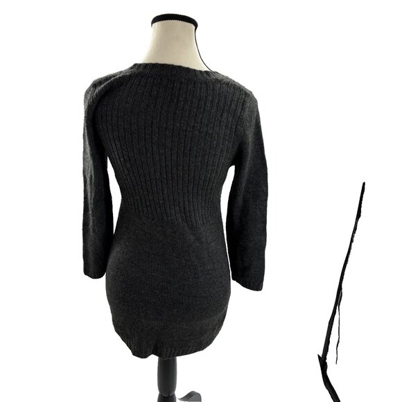 LOFT Womens S Gray Cable Knit Tunic Sweater 3/4 Sleeve Scoop Neck Pullover - Picture 4 of 6